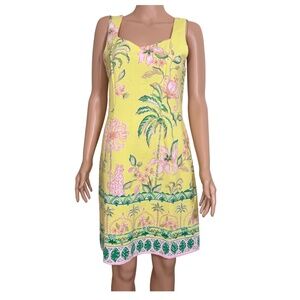 Lilly Pulitzer Del Rey Stretch Shift Dress Finch Yellow Tropical Oasis M NWT